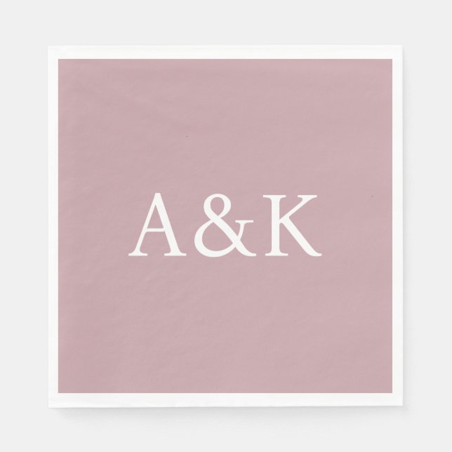 Custom Initials on Dusty Rose Mauve Wedding Napkins (Front)
