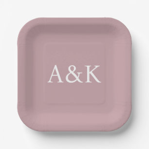 Custom Initials on Dusty Rose Mauve Wedding Paper Plates