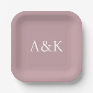 Custom Initials on Dusty Rose Mauve Wedding Paper Plates