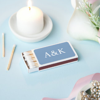 Custom Initials on Dusty Slate Blue Wedding Matchboxes