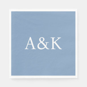 Custom Initials on Dusty Slate Blue Wedding Napkins