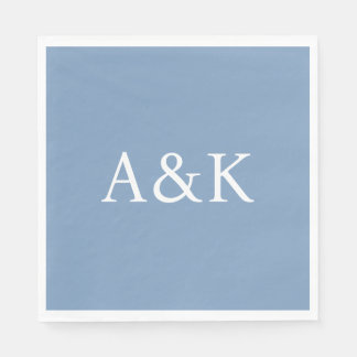Custom Initials on Dusty Slate Blue Wedding Napkins