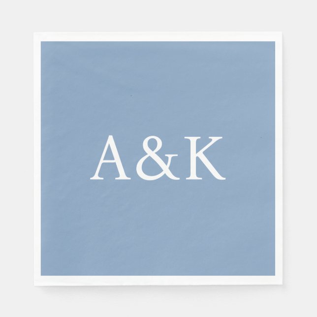 Custom Initials on Dusty Slate Blue Wedding Napkins (Front)