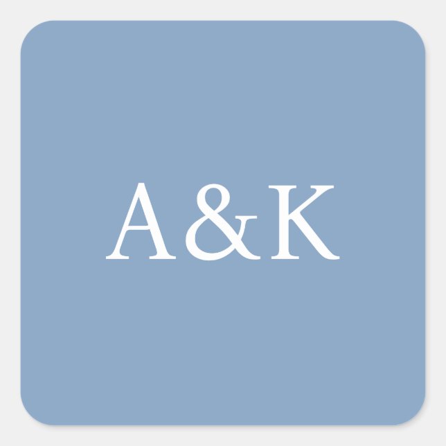 Custom Initials on Dusty Slate Blue Wedding Square Sticker (Front)
