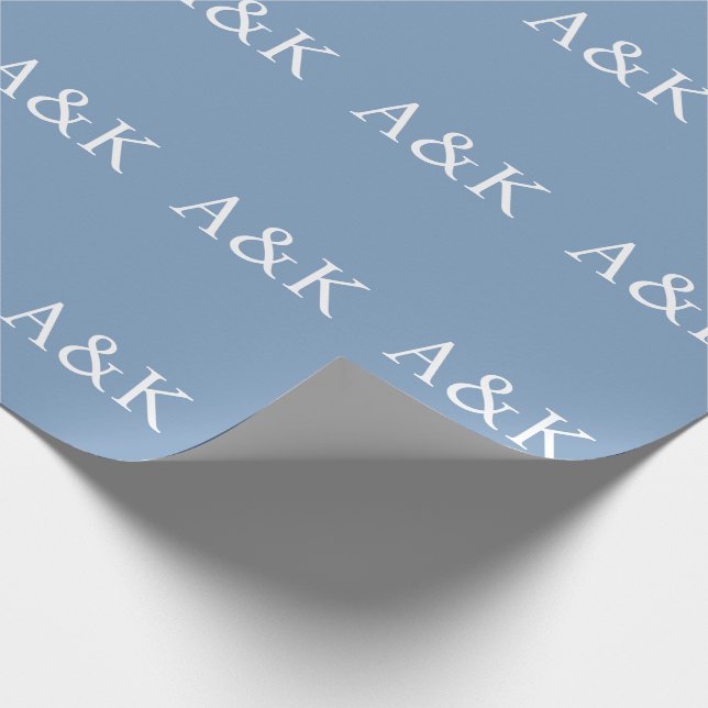 Custom Initials on Dusty Slate Blue Wedding Wrapping Paper (Corner)