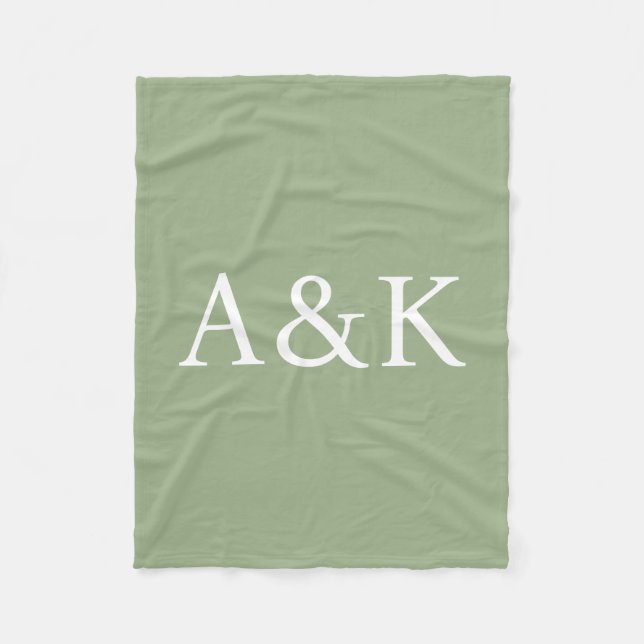 Custom Initials on Sage Green Wedding Fleece Blanket (Front)
