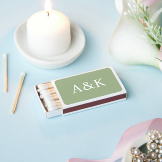 Custom Initials on Sage Green Wedding Matchboxes