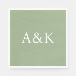 Custom Initials on Sage Green Wedding Napkins