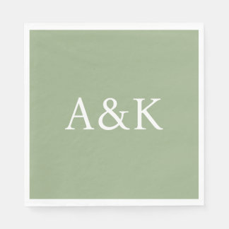 Custom Initials on Sage Green Wedding Napkins