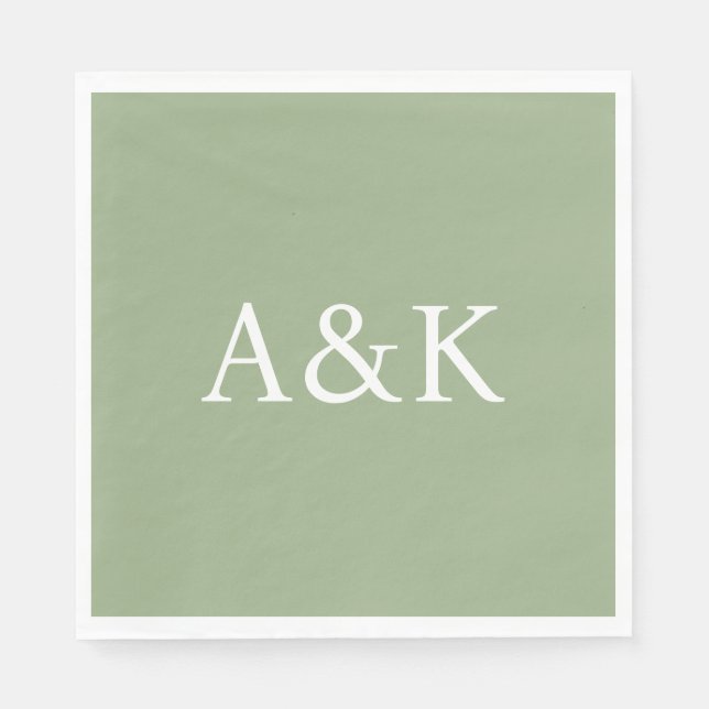 Custom Initials on Sage Green Wedding Napkins (Front)