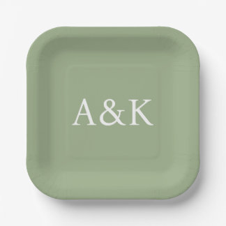 Custom Initials on Sage Green Wedding Paper Plates