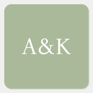 Custom Initials on Sage Green Wedding Square Sticker