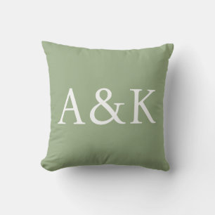 Custom Initials on Sage Green Wedding Throw Pillow