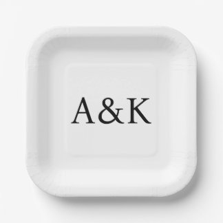 Custom Initials on White Wedding Paper Plates