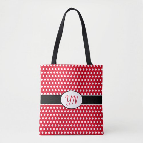 Custom initials Polka Dot Tote Bag