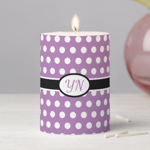 Custom Initials Polka Dots Lavender Purple Pillar Candle