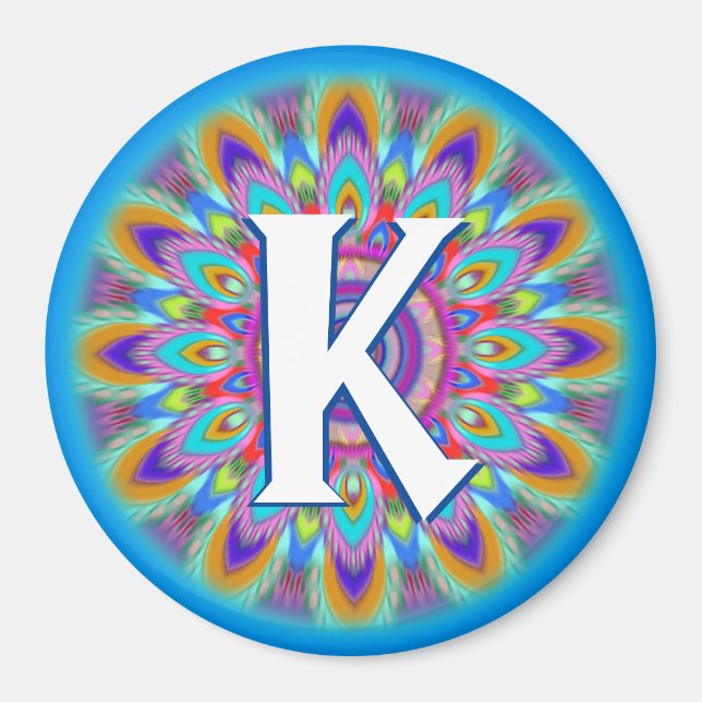 Custom initials psychedelic fridge magnet blues (Front)