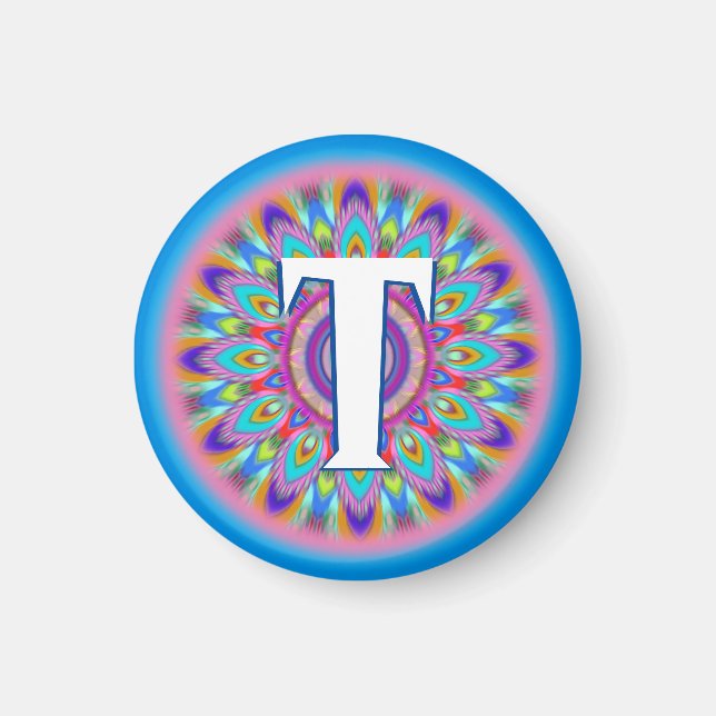 Custom initials psychedelic fridge magnet blues (Front)