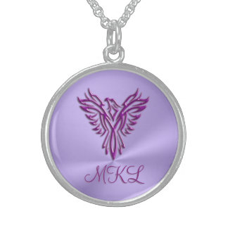 Custom initials - Purple Phoenix Rising on Lilac Sterling Silver Necklace