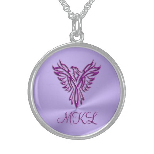 Custom initials _ Purple Phoenix Rising on Lilac Sterling Silver Necklace