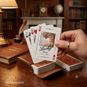 Custom Initials Red Minimalist Typography Photo Poker Cards