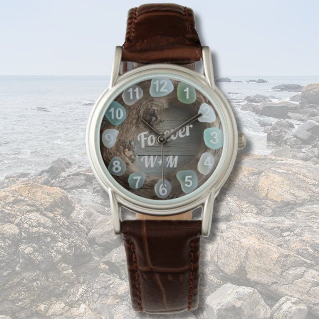 Custom Initials Sea Glass Beach Driftwood Watch (Creator Uploaded)