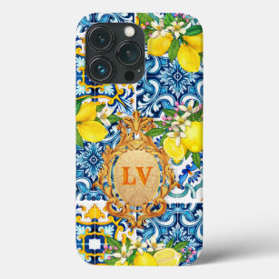 Custom Initials Sicilian Tiles Citrus Baroque iPhone 13 Pro Case