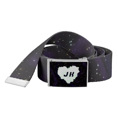 CUSTOM Initials Starry Outer Space and heart cloud Belt