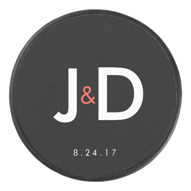 Custom Initials Wedding Favor Hockey Puck (Front)