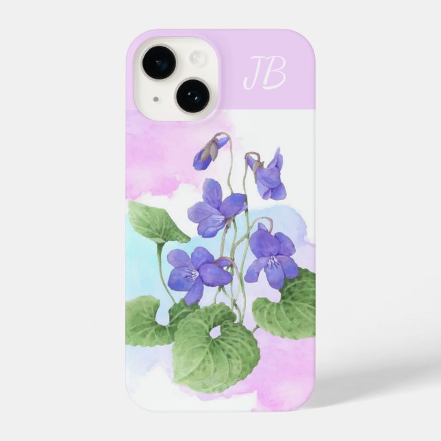 Custom Initials Wild Violet Garden flower Art iPhone Case (Back)