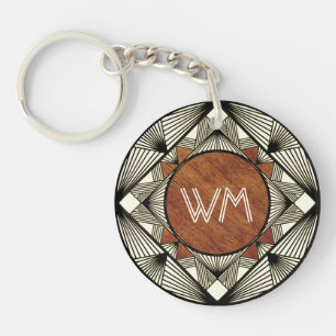 Custom Initials Wood Modern Rustic Farmhouse Chic Keychain