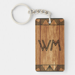 Custom Initials Wood Modern Rustic Farmhouse Chic Keychain