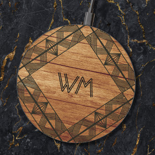  Custom Initials Wood Modern Rustic Farmhouse Chic Wireless Charger