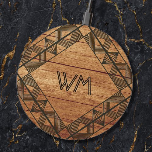  Custom Initials Wood Modern Rustic Farmhouse Chic Wireless Charger