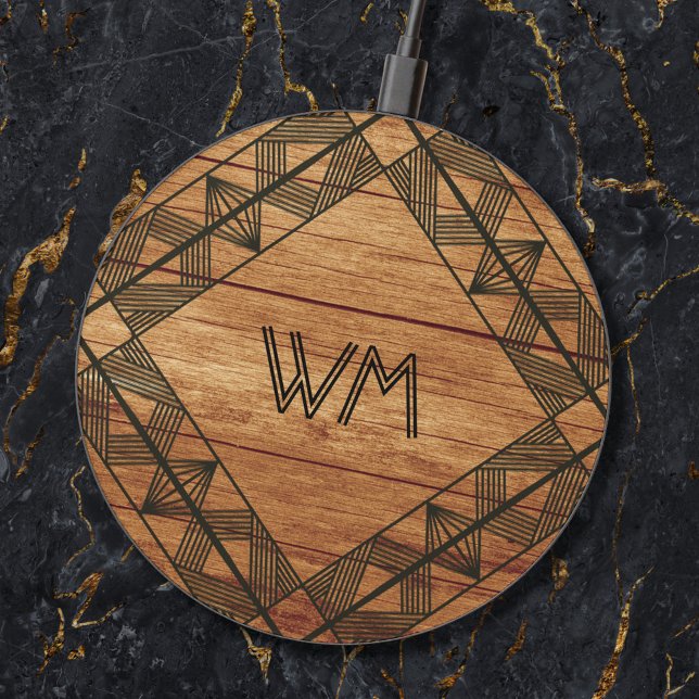  Custom Initials Wood Modern Rustic Farmhouse Chic Wireless Charger (Creator Uploaded)