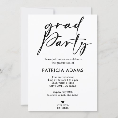 Custom Insert  Elegant minimalist grad Party  Invitation