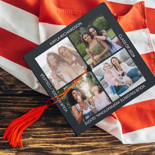Custom Inspirational Quote and 4 Photo Collage Graduation Cap Topper
