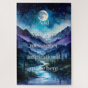 Custom Inspirational Quote Moonlit Mountain Lake Jigsaw Puzzle