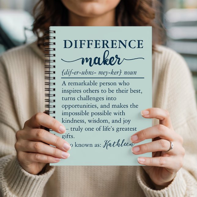 Custom Inspirational Quote Notebook for Coworkers (Teacher Gift Personalized Definition Journal “Difference Marker”, Definition Meaning Journal Gift)