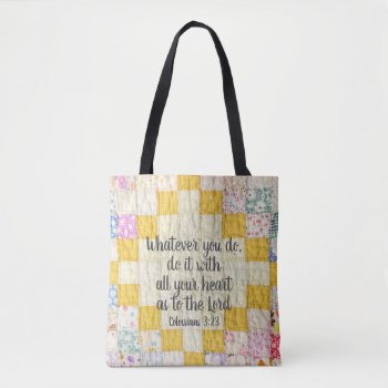 Custom Inspirational Vintage Quilt Photo Tote Bag by JustBeeNMeBoutique at Zazzle