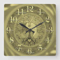 Custom Inspirational Words Tree of Life Square Wall Clock