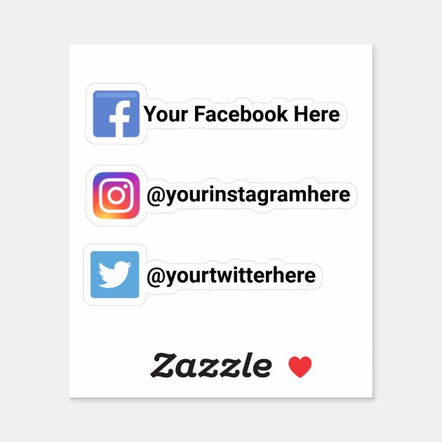 3 Social Media Stickers 1x Facebook 1x Instagram 1x Twitter 5 Different Sizes 