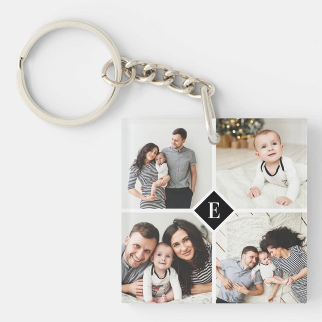 Custom Instagram Photo Collage Family Monogram Keychain (Front)