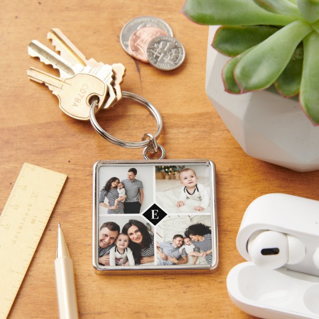Custom Instagram Photo Collage Family Monogram Keychain (Desk)