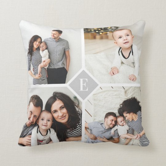 Custom Instagram Photo Collage Family Monogram Throw Pillow