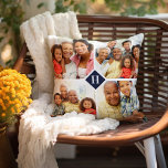 Custom Instagram Photo Collage Family Monogram Throw Pillow<br><div class="desc">Custom made to order throw pillows personalized with your photos and text. Add 4 square Instagram photos with a classic monogram initial in the center. Reverse side has a chic stripe pattern or choose a custom background color to match any home decor. Use the design tools to add more photos...</div>
