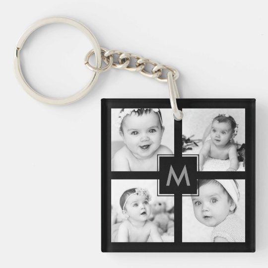 Custom Instagram Photo Collage Initial Black Keychain