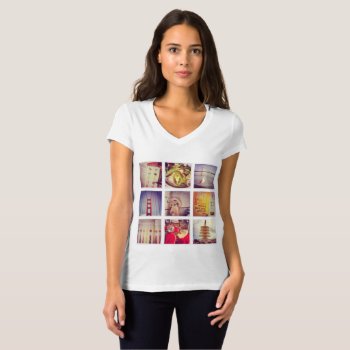 Custom Instagram Photo Collage V-neck T-shirt by bestipadcasescovers at Zazzle
