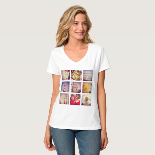 Custom Instagram Photo Collage V_Neck T_Shirt