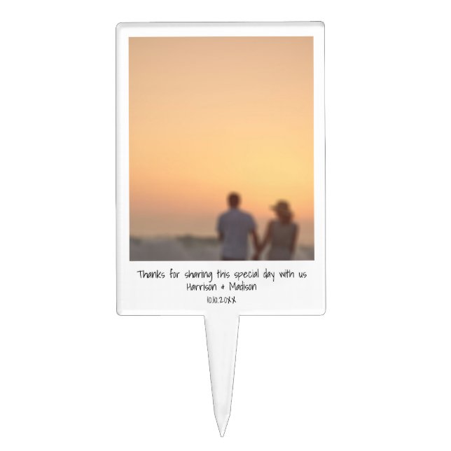 Custom instant photo & text modern chic wedding cake topper (Front)